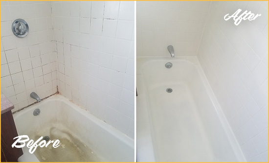 Before and After Picture of a South Bethany Bathtub Caulked to Repair Cracks
