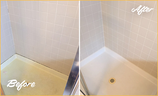 Before and After Picture of a Marshallton Shower Sealed to Remove and Protect Against Mold