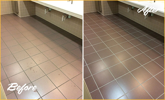 Before and After Picture of a Christiana Restroom Sealed to Help Protect Against Scratches