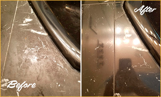 Before and After Picture of a Christiana Marble Countertop Cleaned to Remove Deep Dirt