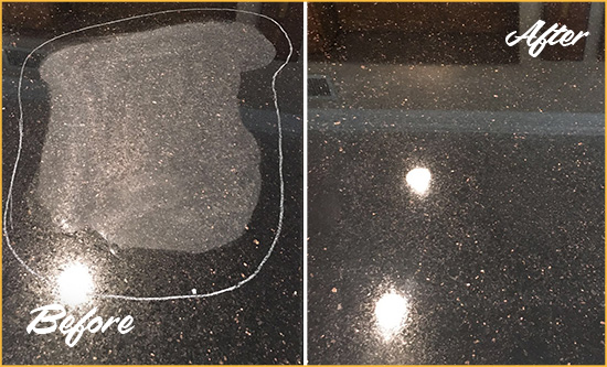 Before and After Picture of a Dewey Beach Hard Surface Restoration Service on a Granite Countertop to Remove Scratches