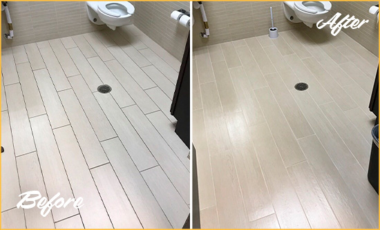Before and After Picture of a Millville Office Restroom's Grout Cleaned to Remove Dirt