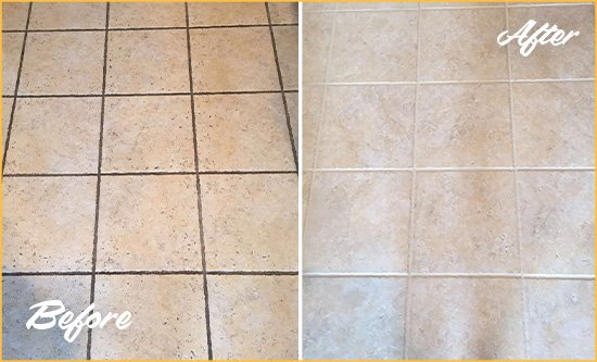 Before and After Picture of a Frankford Ceramic Floor Cleaned to Remove Soil
