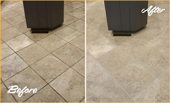 Before and After Picture of a Viola Kitchen Floor Cleaned to Remove Stains