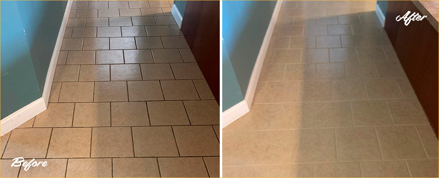 Before and After Image of Grout Cleaning in Greenville, DE.
