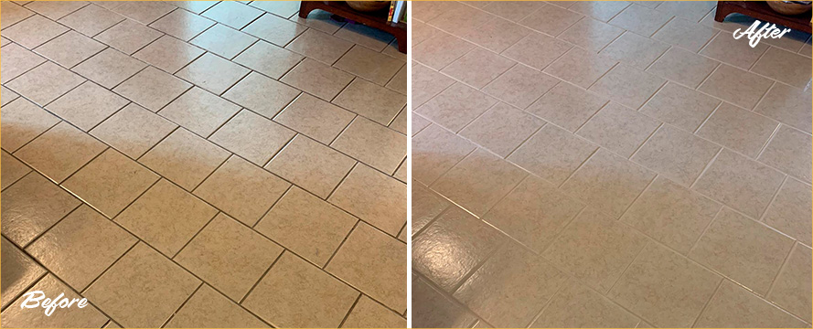 Before and After Picture of a Grout Cleaning Job in Greenville, DE.
