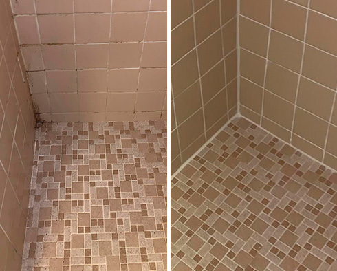Picture of a Shower Before and After a Grout Cleaning in Newark, DE