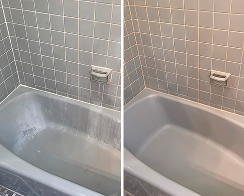 Picture of a Bathtub Before and After a Grout Sealing in Dover, DE