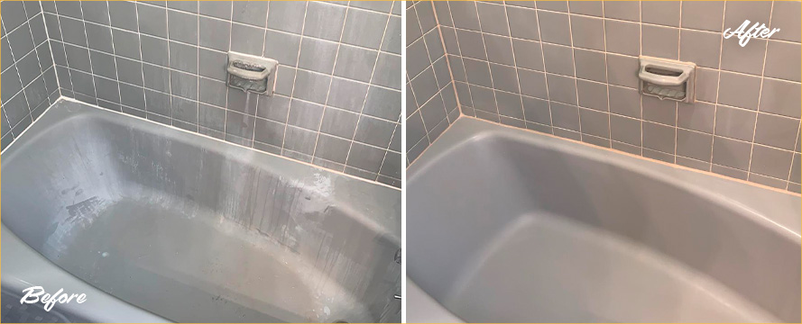 Image of a Bathtub Before and After a Grout Sealing in Dover, DE