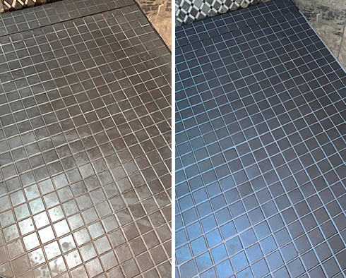 Image of a Stone Shower Before and After a Stone Cleaning in Dover, DE