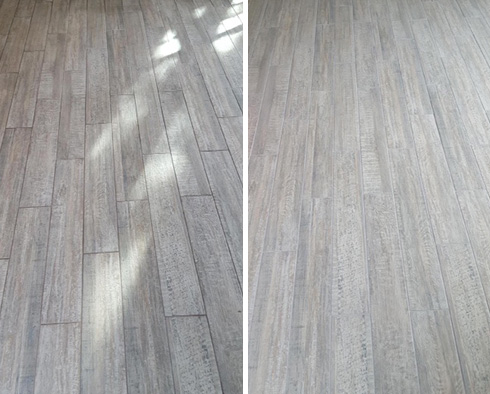 Before and After image of a Floor After a Grout Cleaning in Bear