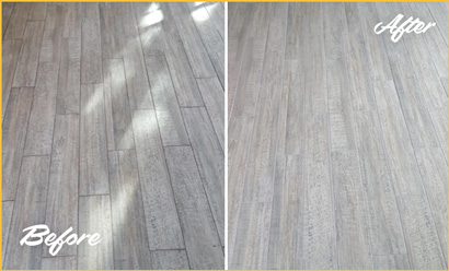 Before and After image of a Floor After a Remarkable Grout Cleaning in Bear