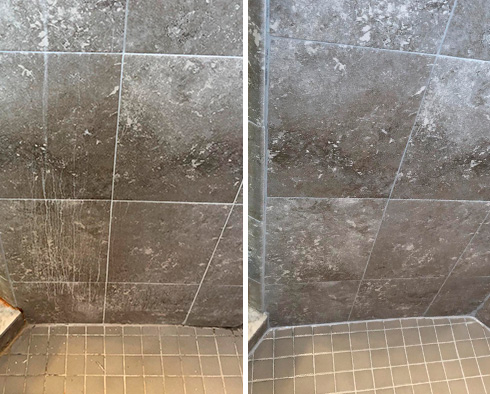Before and After Image of a Shower After a Grout Sealing in Wilmington