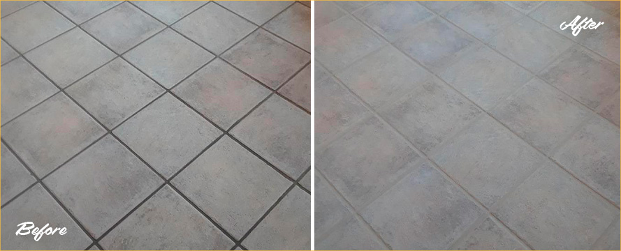 Before and After Our Kitchen Ceramic Floor Tile Sealing in Fenwick Island, DE