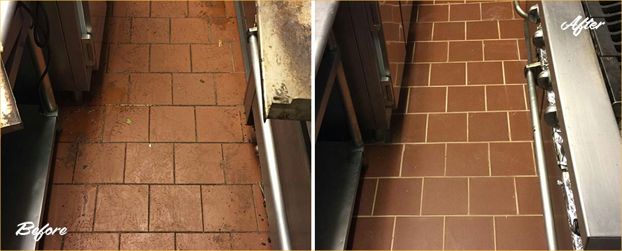 Restaurant Kitchen Floor Restored by Our Tile and Grout Cleaners in Dover, DE
