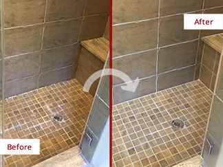 Shower Before and After a Grout Sealing in Kirkwood, DE