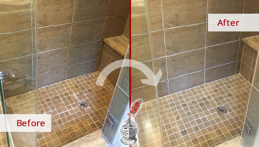 Shower Before and After a Professional Grout Sealing in Dagsboro, DE