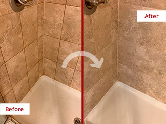 Ceramic Shower Before and After Our Grout Cleaning in Wilmington, DE