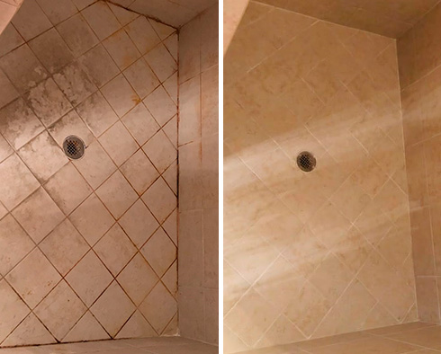Shower Before and After a Grout Cleaning in Middletown, DE
