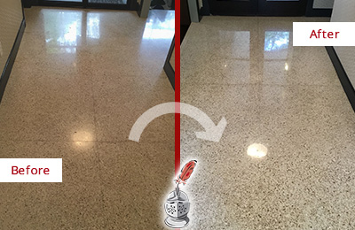 Picture of a Granite Office Floor Before and After Stone Cleaning and Polishing Service