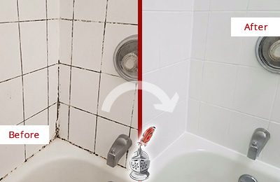 Before and After Picture of a Cheswold Tub with Sealed Grout to Eliminate Mold